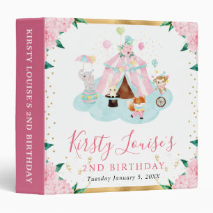 Watercolor Pink Floral Circus Birthday Photo Album Binder
