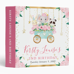 Watercolor Pink Floral Circus Birthday Photo Album Binder