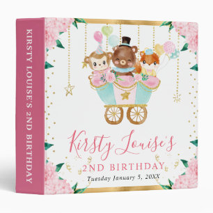 Watercolor Pink Floral Circus Birthday Photo Album Binder