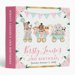 Watercolor Pink Floral Circus Birthday Photo Album Binder