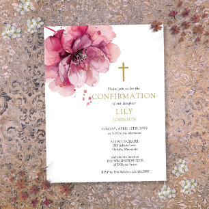 Watercolor Pink Floral Confirmation Invitation Postcard