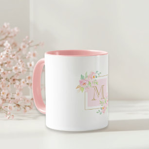 Watercolor Pink Floral Custom Monogram Coffee Mug