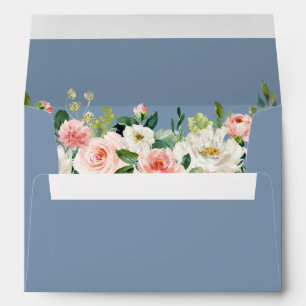 Watercolor Pink Floral Dusty Blue Wedding Envelope