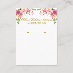Watercolor Pink Floral Earring Display Gold Card