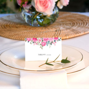 Watercolor Pink Floral Elegant Table Number Card