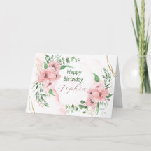 Watercolor Pink Floral Folded Greeting Card