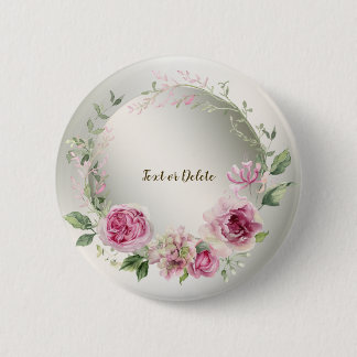 Watercolor Pink Floral Frame Shiny Bronze Elegant 2 Inch Round Button