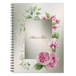Watercolor Pink Floral Frame Shiny Bronze Elegant Notebook