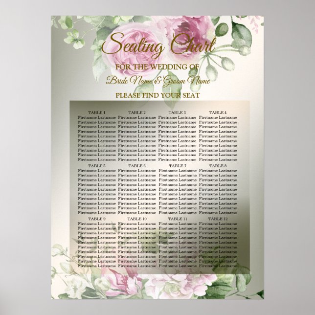 Watercolor Pink Floral Frame Shiny Bronze Party Poster (Front)