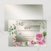 Watercolor Pink Floral Frame Shiny Bronze Party
