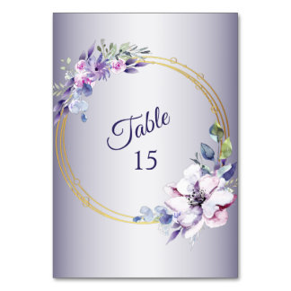 Watercolor Pink Floral Geometric Golden Purple Table Number