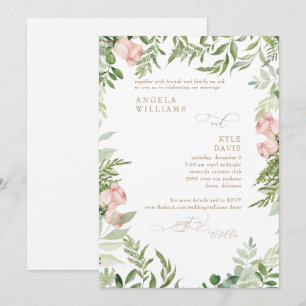 Watercolor Pink Floral & Gold Eucalyptus  Invitati Invitation