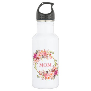 Watercolor Pink Floral Gold Mom 532 Ml Water Bottle