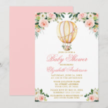 Watercolor Pink Floral Hot Air Balloon Baby Shower
