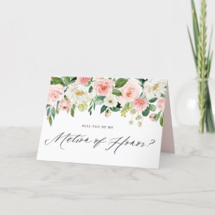 Watercolor Pink Floral Matron of Honour Proposal Card