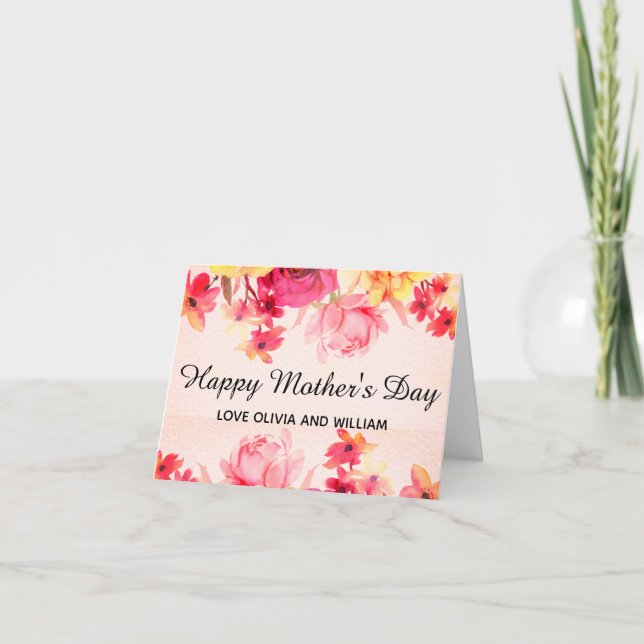 Watercolor Pink Floral Mother's Day  Card (Front)