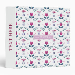 Watercolor Pink Floral name design Binder