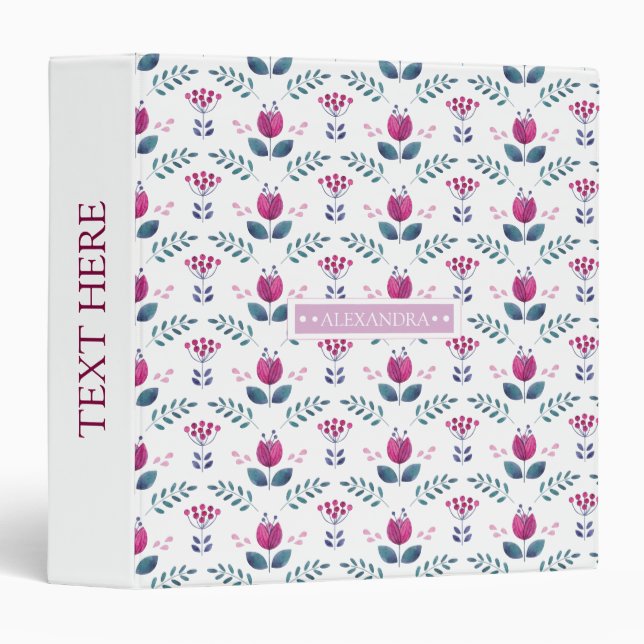 Watercolor Pink Floral name design Binder (Front/Spine)