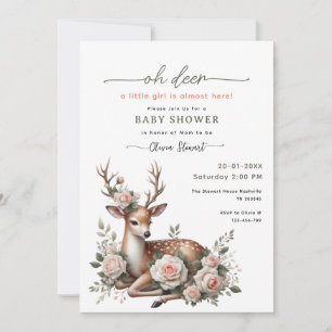 Watercolor Pink Floral oh deer baby shower  Invitation