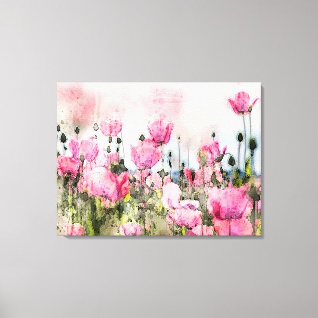 Watercolor Pink Floral Painting Canvas Print (Front)