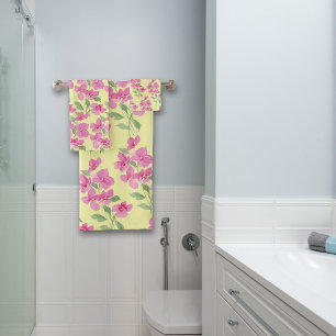Watercolor Pink Floral Pattern Bath Towel Set