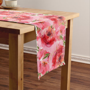 Watercolor Pink Floral Pattern Long Table Runner