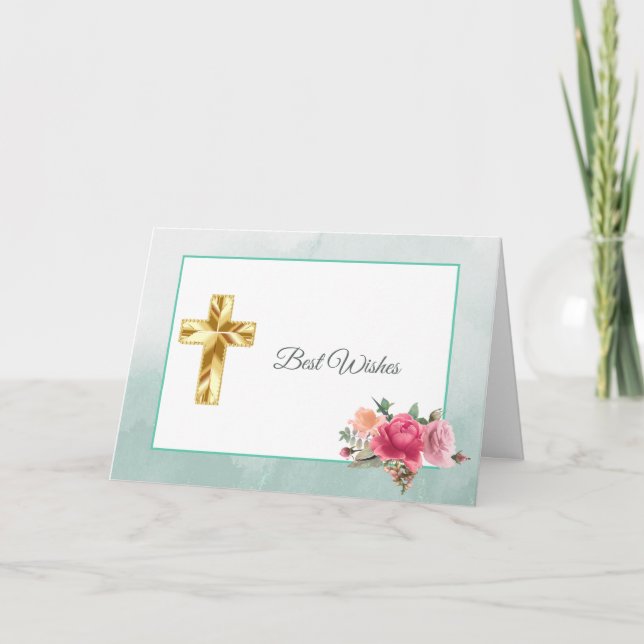 Watercolor Pink Floral Rose Bouquet Confirmation Card (Front)