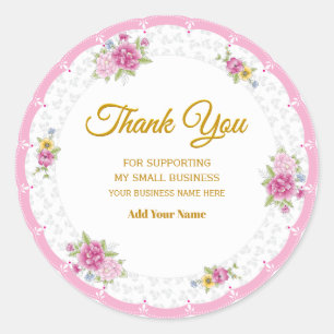 Watercolor Pink Floral Small Business Thank You Classic Round Sticker