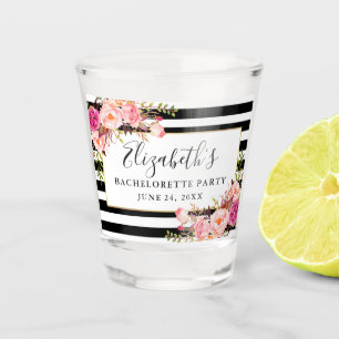 Watercolor Pink Floral Striped Bachelorette Party Shot Glass