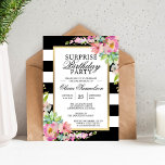 Watercolor Pink Floral SURPRISE Birthday Party Invitation<br><div class="desc">Trendy and modern editable templates invitation for SURPRISE Birthday party for girl/woman in white and black stripes.  Faux gold frame with watercolor floral; pink,  rose,  lavender,  succulents... .  All text can be edited and changed; font,  colour and size.  Contact designer for other variations or help.</div>