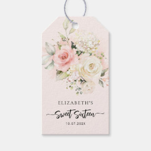 Watercolor Pink Floral Sweet 16 Birthday Party Gift Tags