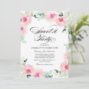 Watercolor Pink Floral Sweet 16 Party Invitation
