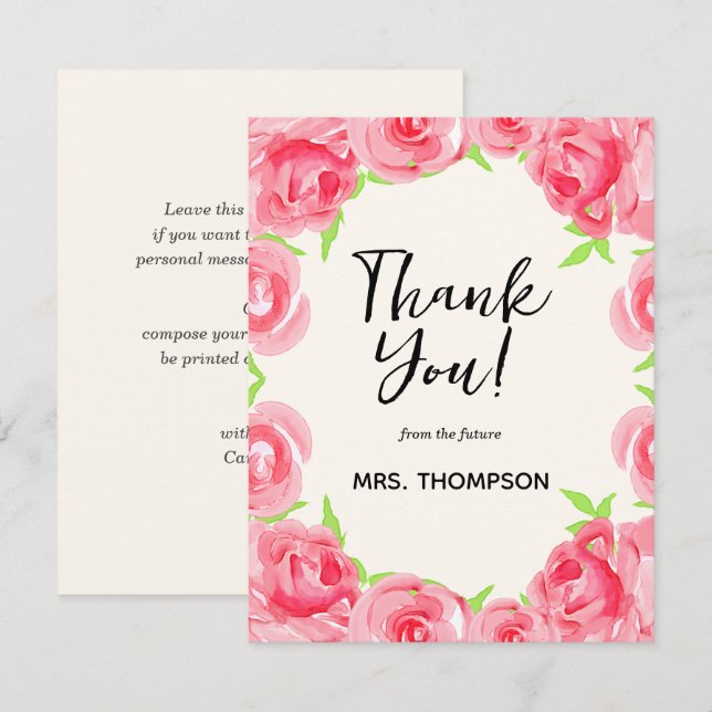 Watercolor Pink Floral Thank You Card (Front/Back)