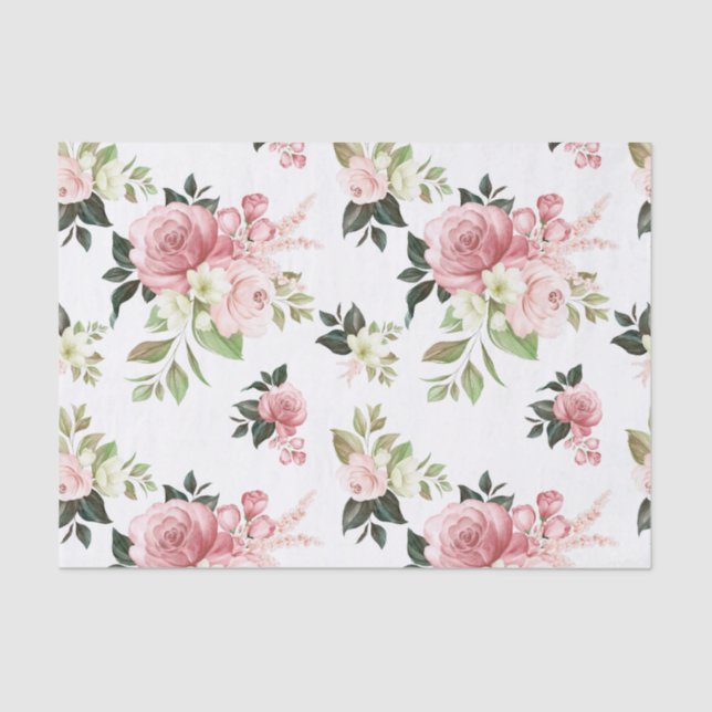Watercolor Pink Floral Tissue Paper (Front)