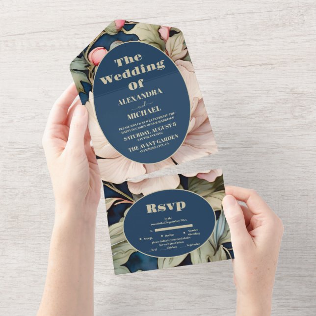 Watercolor Pink Floral  Wedding All In One Invitation (Tearaway)