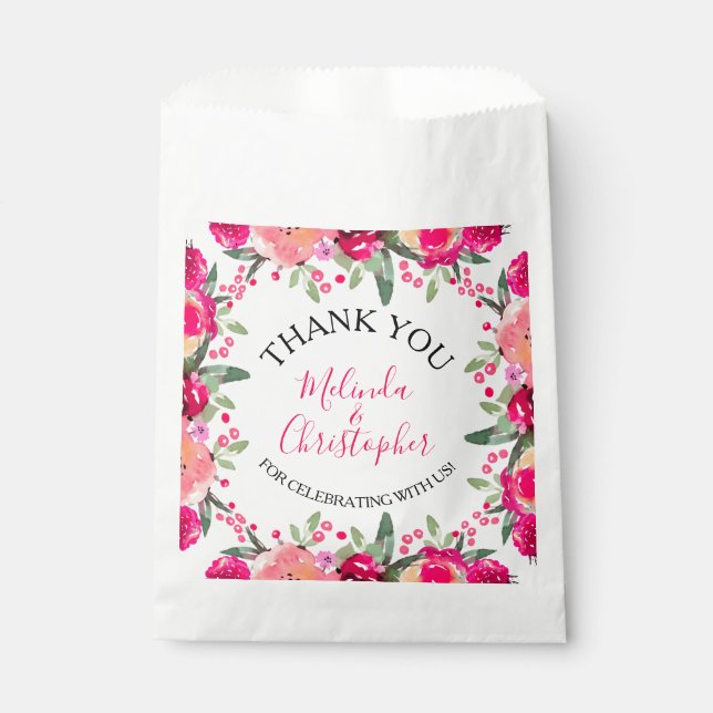 Watercolor Pink Floral Wedding Favour Bag (Front)
