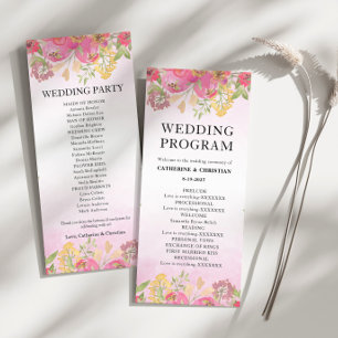 Watercolor pink floral Wedding flat Program