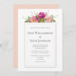 Watercolor Pink Floral Wedding Invitation