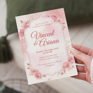 Watercolor Pink Floral Wedding Invitation