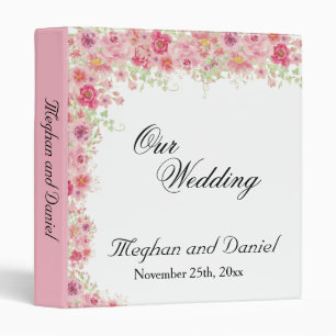 Watercolor Pink Floral Wedding Photo Album Binder