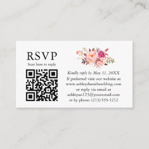 Watercolor Pink Floral Wedding QR RSVP Enclosure Card