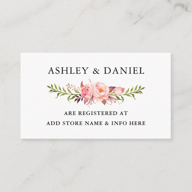 Watercolor Pink Floral Wedding Registry Enclosure Card (Front)