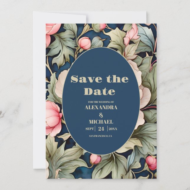Watercolor Pink Floral  Wedding Save The Date (Front)