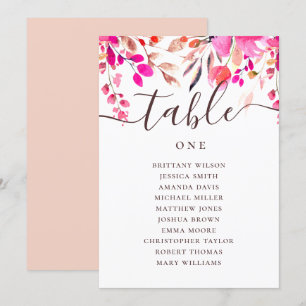 Watercolor pink floral wedding seating chart invitation