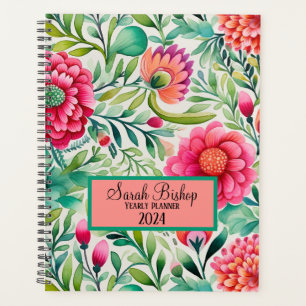 Watercolor Pink Floral Yearly Planner Hardcover