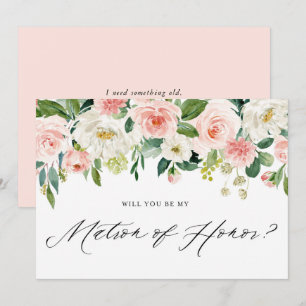 Watercolor Pink Florals Be My Matron of Honour Invitation
