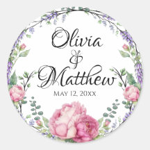 Watercolor pink florals lavender educalyptus