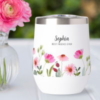 Watercolor Pink Florals Personalized Name Monogram