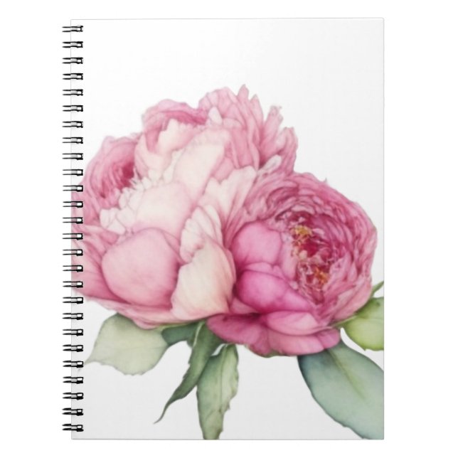 Watercolor pink florals pink peonies pink roses notebook (Front)
