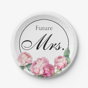 Watercolor pink florals pink peonies pink roses paper plate